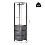 HOMCOM Chest of Drawers with Coat rack Steel Frame 3 Drawers  Bedroom Hallway Home Furniture Black Brown