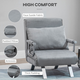 HOMCOM Modern 2-In-1 Design Single Sofa Bed Sleeper Foldable Portable Armchair Bed Chair Lounge Couch with Pillow for Living Room, Bedroom, Light Grey