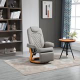 HOMCOM PU Recliner Chair with Footrest, Headrest, Round Wooden Base, Lounge Reading Armchair for Living Room, Bedroom and Office, Grey