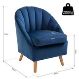 HOMCOM Accent Chair Velvet Fabric Single Sofa Armchair Home Living Room Solid Wood Leg Upholstered Side Armchair Blue