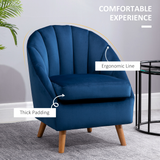 HOMCOM Accent Chair Velvet Fabric Single Sofa Armchair Home Living Room Solid Wood Leg Upholstered Side Armchair Blue