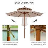 Outsunny 2.7 m Patio Parasol Double Tier Garden Umbrellas Outdoor Sun Umbrella Sunshade Bamboo Parasol, Beige