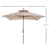 Outsunny 3 x 3 meter Patio Parasol Garden Umbrellas Sunshade Outdoor Wooden Parasol Canopy Double Tier, Beige, BASE NOT INCLUDED