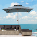 Outsunny 3 x 3 meter Patio Parasol Garden Umbrellas Sunshade Outdoor Wooden Parasol Canopy Double Tier, Grey, BASE NOT INCLUDED