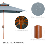 Outsunny 3 x 3 meter Patio Parasol Garden Umbrellas Sunshade Outdoor Wooden Parasol Canopy Double Tier, Grey, BASE NOT INCLUDED