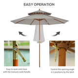 Outsunny 2.7 m Patio Parasol Double Tier Garden Umbrellas Outdoor Sun Umbrella Sunshade Bamboo Parasol, Grey