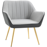 HOMCOM Modern Velvet Armchairs with Gold Steel Legs, Upholstered Accent Chairs for Living Room and Bedroom, Light Grey