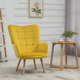 HOMCOM Modern Accent Chair Velvet-Touch Tufted Wingback Armchair Upholstered Leisure Lounge Sofa Club Chair with Wood Legs, Yellow