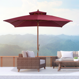 Outsunny 3 x 3 meter Patio Parasol Garden Umbrellas Sunshade Outdoor Wood Wooden Parasol Canopy Double Tier Wine Red