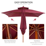 Outsunny 3 x 3 meter Patio Parasol Garden Umbrellas Sunshade Outdoor Wood Wooden Parasol Canopy Double Tier Wine Red