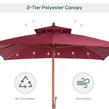 Outsunny 3 x 3 meter Patio Parasol Garden Umbrellas Sunshade Outdoor Wood Wooden Parasol Canopy Double Tier Wine Red