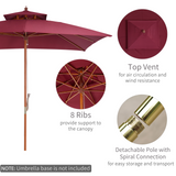 Outsunny 3 x 3 meter Patio Parasol Garden Umbrellas Sunshade Outdoor Wood Wooden Parasol Canopy Double Tier Wine Red