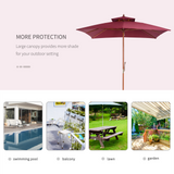 Outsunny 3 x 3 meter Patio Parasol Garden Umbrellas Sunshade Outdoor Wood Wooden Parasol Canopy Double Tier Wine Red