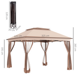 Outsunny 3 X 3(m) Meters Metal Gazebo Party Canopy Garden Pop Up Tent Outdoor Sun Shelter w/ Net Curtain Zipper Door - Khaki