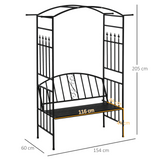 Outsunny Garden Metal Arch Arbour with Bench Love Seat Chair Outdoor Patio Rose Trellis Pergola Climbing Plant Archway Tubular- 154L x 60W x 205Hcm