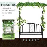 Outsunny Garden Metal Arch Arbour with Bench Love Seat Chair Outdoor Patio Rose Trellis Pergola Climbing Plant Archway Tubular- 154L x 60W x 205Hcm