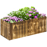 Outsunny 70L Garden Flower Raised Bed Pot Wooden Outdoor Large Rectangle Planter Vegetable Box Outdoor Herb Holder Display (80L x 33W x 30H (cm))