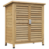 Outsunny Garden Shed Wooden Garden Storage Shed 2 Door Unit Solid Fir Wood Garage Tool Organisation Cabinet, 87L x 46.5W x 96.5Hcm, Natural