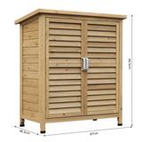 Outsunny Garden Shed Wooden Garden Storage Shed 2 Door Unit Solid Fir Wood Garage Tool Organisation Cabinet, 87L x 46.5W x 96.5Hcm, Natural