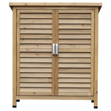 Outsunny Garden Shed Wooden Garden Storage Shed 2 Door Unit Solid Fir Wood Garage Tool Organisation Cabinet, 87L x 46.5W x 96.5Hcm, Natural