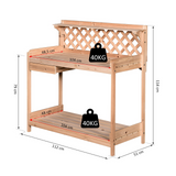 Outsunny Wooden Garden Potting Table with Drawer Flower Plant Work Bench Workstation Tool Storage Shelves Outdoor Grid