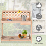 Outsunny Wooden Garden Potting Table with Drawer Flower Plant Work Bench Workstation Tool Storage Shelves Outdoor Grid