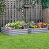 Outsunny Set of 2 291L Raised Garden Bed, Elevated Planter Box with Galvanized Steel Frame for Growing Flowers, Herbs, 100 x 100 x 30 cm