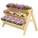 Outsunny 3 Tier 142L Wooden Garden Raised Bed Vertical Plant Bed with Clapboard and Hooks, 120 x 68 x 80cm