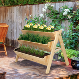 Outsunny 3 Tier 142L Wooden Garden Raised Bed Vertical Plant Bed with Clapboard and Hooks, 120 x 68 x 80cm