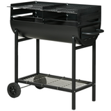 Outsunny Trolley Charcoal BBQ Barbecue Grill Cooker Patio Outdoor Garden Heating Heat Smoker with Wheels, Black 90 x 45 x 96cm