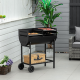 Outsunny Trolley Charcoal BBQ Barbecue Grill Cooker Patio Outdoor Garden Heating Heat Smoker with Wheels, Black 90 x 45 x 96cm