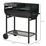 Outsunny Trolley Charcoal BBQ Barbecue Grill Cooker Patio Outdoor Garden Heating Heat Smoker with Wheels, Black 90 x 45 x 96cm