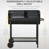 Outsunny Trolley Charcoal BBQ Barbecue Grill Cooker Patio Outdoor Garden Heating Heat Smoker with Wheels, Black 90 x 45 x 96cm