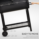 Outsunny Trolley Charcoal BBQ Barbecue Grill Cooker Patio Outdoor Garden Heating Heat Smoker with Wheels, Black 90 x 45 x 96cm