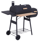 Outsunny Trolley Charcoal BBQ Barrel Barbecue Grill Patio Outdoor Garden Heating Heat Smoker - Black