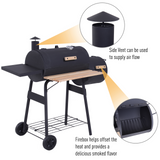 Outsunny Trolley Charcoal BBQ Barrel Barbecue Grill Patio Outdoor Garden Heating Heat Smoker - Black