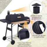 Outsunny Trolley Charcoal BBQ Barrel Barbecue Grill Patio Outdoor Garden Heating Heat Smoker - Black