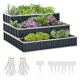 Outsunny 118cm x 118cm x 62cm 3 Tier Raised Garden Bed, 602L Metal Elevated Planer Box Kit w/ A Pairs of Glove for Backyard, Patio to Grow Vegetables, Herbs, and Flowers, Grey