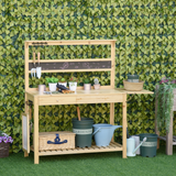 Outsunny Potting Bench Table, Garden Work Bench, Workstation with Metal Sieve Screen, Chalkboard, Hidden Sink, Drawer and Multi Storage Space for Patio, Courtyards, Balcony