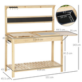 Outsunny Potting Bench Table, Garden Work Bench, Workstation with Metal Sieve Screen, Chalkboard, Hidden Sink, Drawer and Multi Storage Space for Patio, Courtyards, Balcony