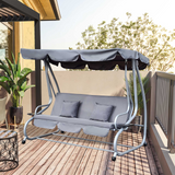 Outsunny 3 Seater Garden Swing Seat Bed Outdoor Swing Chair Bench Garden Hammock Patio Convertible Canopy Bed, Grey