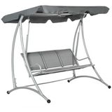 Outsunny 3 Seater Garden Swing Seat Bench Steel Swing Chair with Adjustable Canopy for Outdoor Patio Porch - Grey