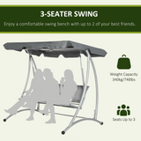 Outsunny 3 Seater Garden Swing Seat Bench Steel Swing Chair with Adjustable Canopy for Outdoor Patio Porch - Grey