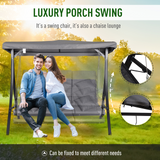 Outsunny 3 Seater Garden Swing Seat Outdoor Swing Chairs Chaise Lounge Padded Seat Hammock Canopy Porch Patio Bench Bed Recliner Sun Lounger - Grey