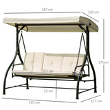 Outsunny 3 Seater Canopy Swing Chair Garden Swing Seat Bed Porch Hammock Heavy Duty 2 in 1 Garden Bench Lounger Bed with Metal Frame - Cream White