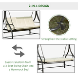 Outsunny 3 Seater Canopy Swing Chair Garden Swing Seat Bed Porch Hammock Heavy Duty 2 in 1 Garden Bench Lounger Bed with Metal Frame - Cream White