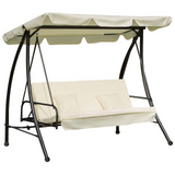 Outsunny 3 Seater Swing Chair 2-in-1 Hammock Bed Patio Garden Swing Seat Bed with Adjustable Canopy and Cushions, Cream White