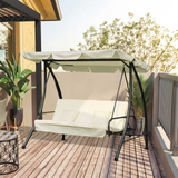 Outsunny 3 Seater Swing Chair 2-in-1 Hammock Bed Patio Garden Swing Seat Bed with Adjustable Canopy and Cushions, Cream White