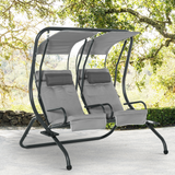 Outsunny Canopy Swing Chair Modern Garden Swing Seat Outdoor Relax Chairs, Headrests and Removable Shade Canopy, Grey