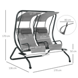 Outsunny Canopy Swing Chair Modern Garden Swing Seat Outdoor Relax Chairs, Headrests and Removable Shade Canopy, Grey